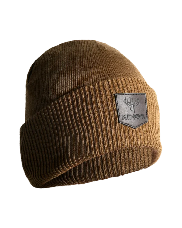 Cuffed Leather Patch Beanie - Khaki