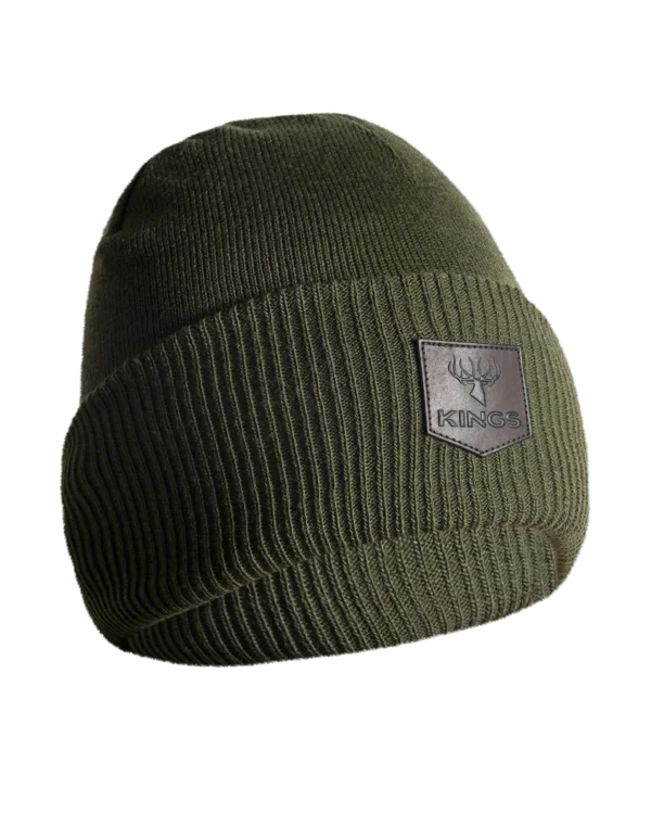 Cuffed Leather Patch Beanie - Olive