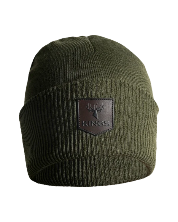 Cuffed Leather Patch Beanie - Olive