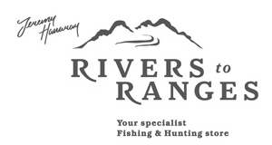 Logo for Rivers to Ranges, a specialist hunting store, featuring stylized mountains.